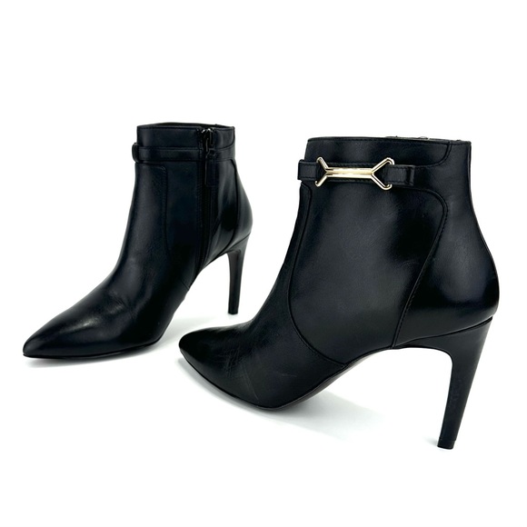 COLE HAAN GRAND.OS BLACK LEATHER POINTY TOE STILETTO HEEL SHORT BOOTS/BOOTIES🆕 - Picture 2 of 16